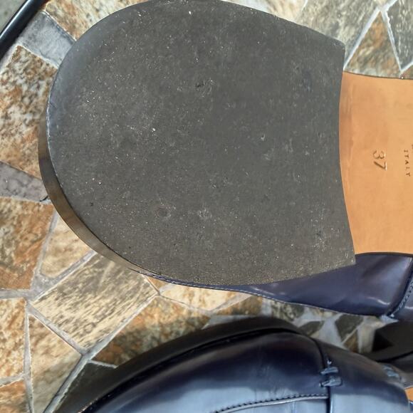 M.Gemi Women’s Leather Slide Loafers Navy Blue Size 37 / US 6.5–7 Made in Italy - Picture 4 of 13